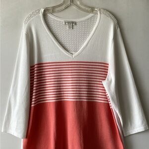 Christopher & Banks White and pink Textured Knit Top